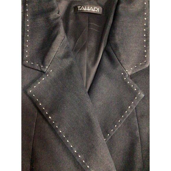 Tahari Blazer Jacket Women’s 14 Navy Blue 3-Button Long Sleeve Contrast Stitch - Picture 3 of 9
